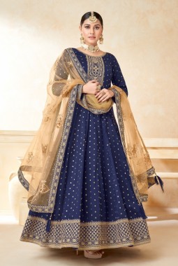 Royal Blue Tafeta Silk Zari Work Wedding Salwar Kameez