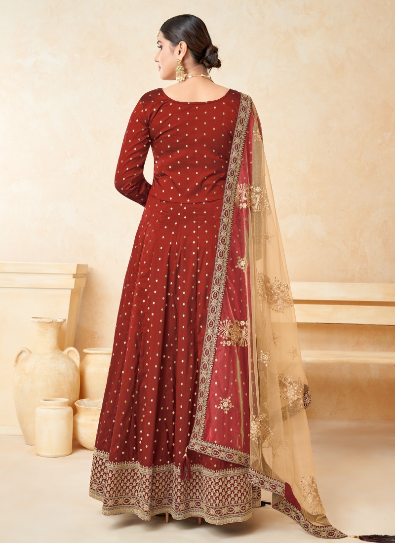 Orange Tafeta Butti Embroidered Wedding Salwar Kameez