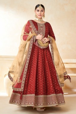 Orange Tafeta Butti Embroidered Wedding Salwar Kameez