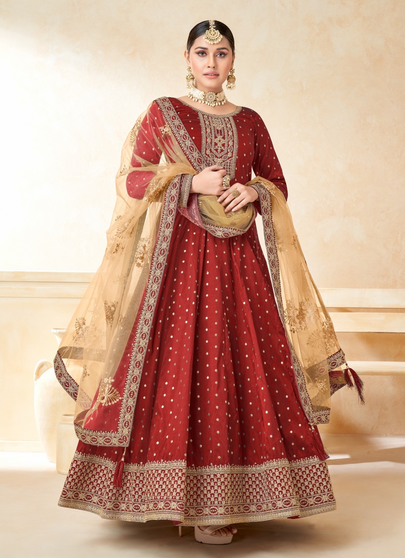 Orange Tafeta Butti Embroidered Wedding Salwar Kameez