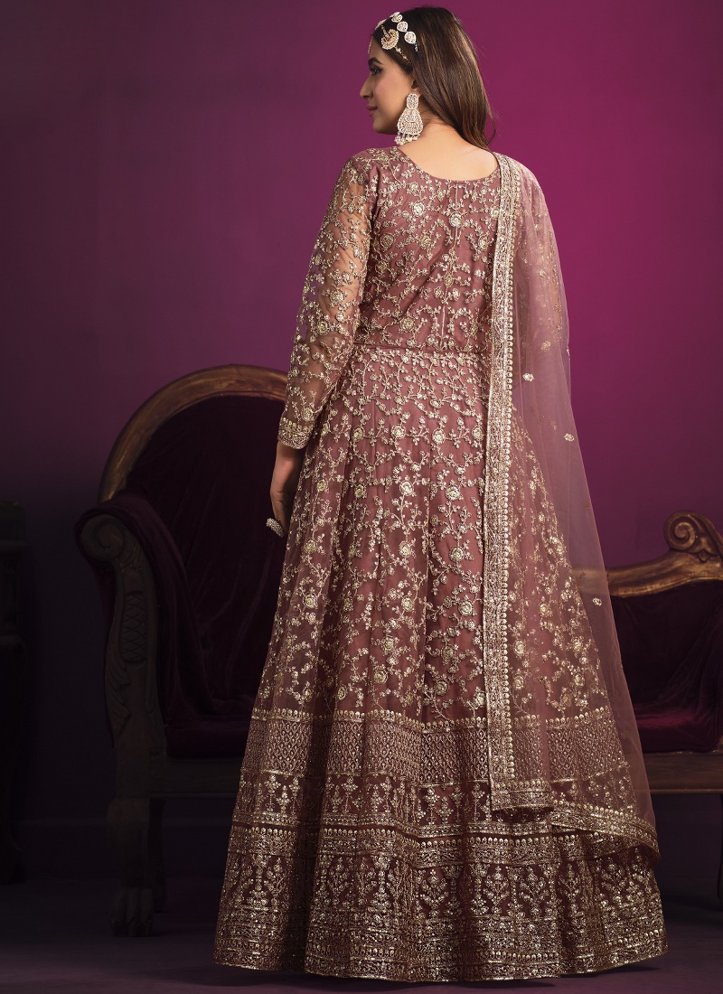 Pink Net Zari Embroidered Wedding Salwar Kameez