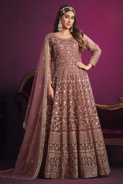 Pink Net Zari Embroidered Wedding Salwar Kameez