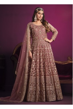 Pink Net Zari Embroidered Wedding Salwar Kameez