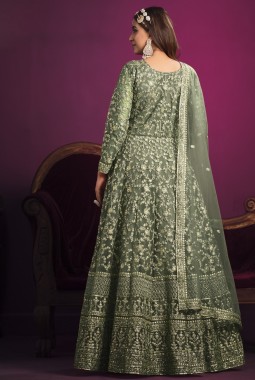 Sea Green Net Sequins Wedding Salwar Kameez