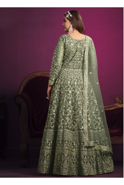 Sea Green Net Sequins Wedding Salwar Kameez