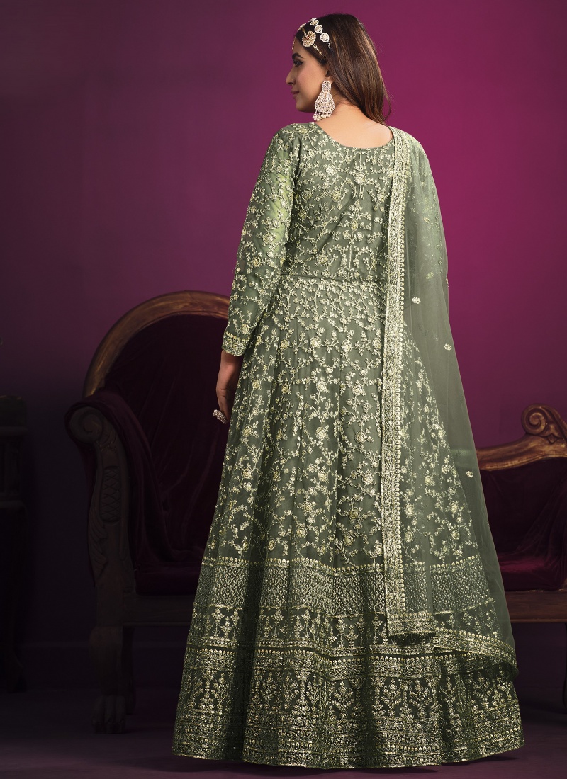 Sea Green Net Sequins Wedding Salwar Kameez