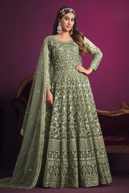 Sea Green Net Sequins Wedding Salwar Kameez