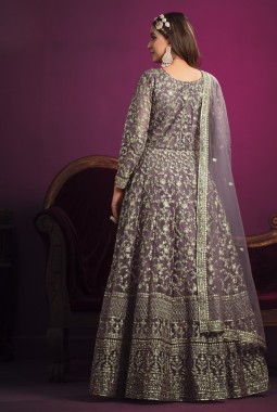Lavender Net Sequins Embroidered Wedding Salwar Kameez