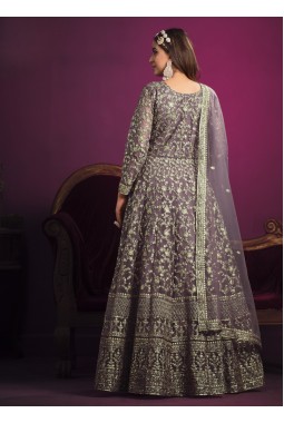 Lavender Net Sequins Embroidered Wedding Salwar Kameez