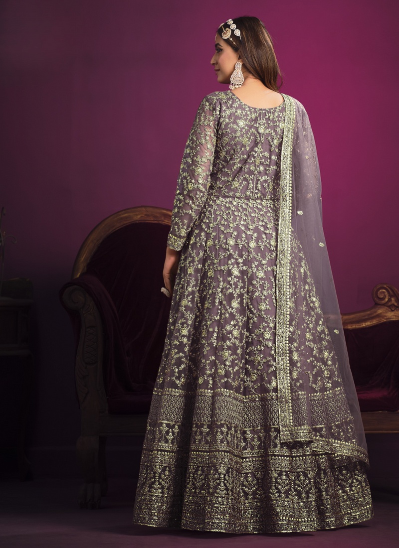 Lavender Net Sequins Embroidered Wedding Salwar Kameez