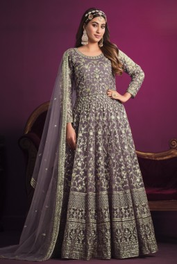 Lavender Net Sequins Embroidered Wedding Salwar Kameez