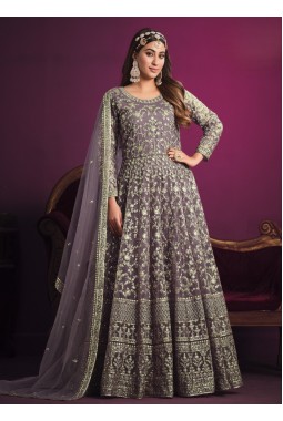 Lavender Net Sequins Embroidered Wedding Salwar Kameez