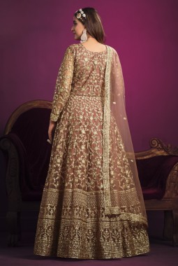 Peach Net Embroidered Wedding Salwar Kameez