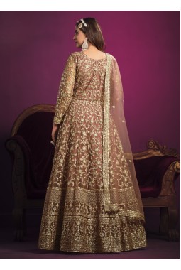 Peach Net Embroidered Wedding Salwar Kameez
