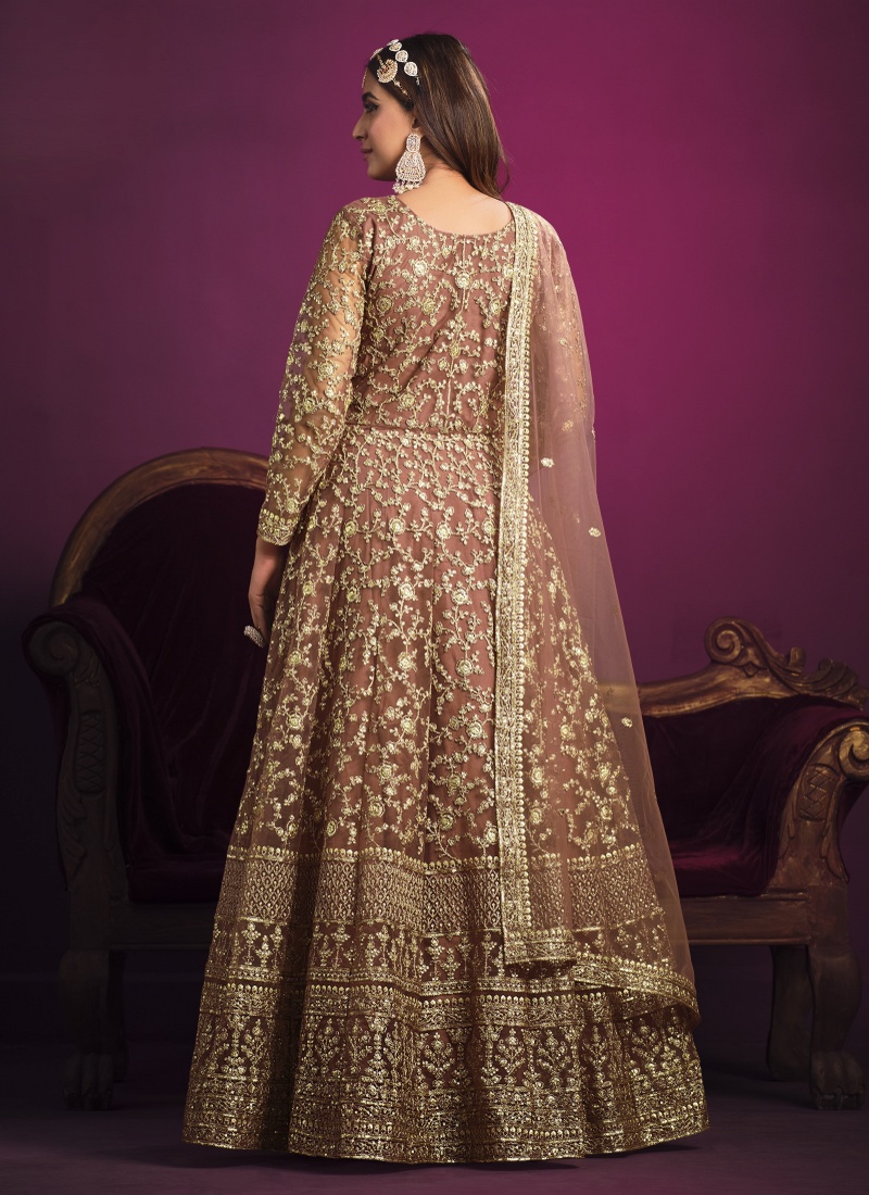 Peach Net Embroidered Wedding Salwar Kameez