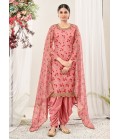 Peach Net Stone Embroidered Festival Wear Salwar Kameez