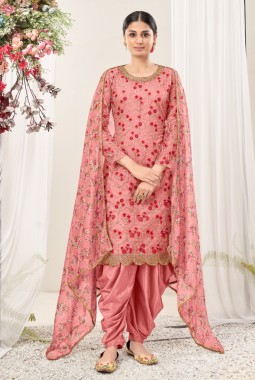 Peach Net Stone Embroidered Festival Wear Salwar Kameez