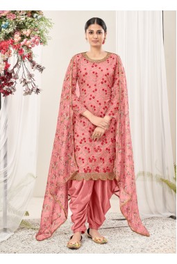 Peach Net Stone Embroidered Festival Wear Salwar Kameez