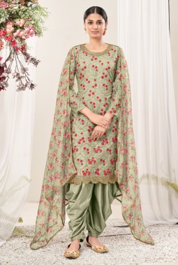 Pista Green Net Sequins Embroidered Festival Wear Salwar Kameez