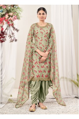 Pista Green Net Sequins Embroidered Festival Wear Salwar Kameez