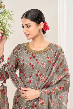 Grey Net Embroidered Festival Wear Salwar Kameez