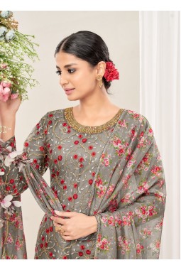 Grey Net Embroidered Festival Wear Salwar Kameez