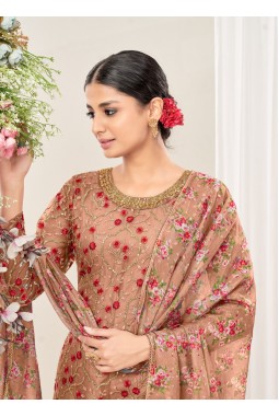 Beige Net Stone Embroidered Festival Wear Salwar Kameez