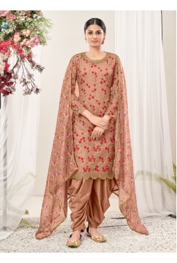 Beige Net Stone Embroidered Festival Wear Salwar Kameez