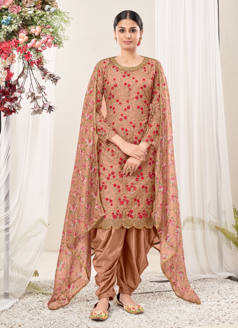 Beige Net Stone Embroidered Festival Wear Salwar Kameez