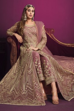 Pink Net Zari Embroidered Wedding Salwar Kameez 