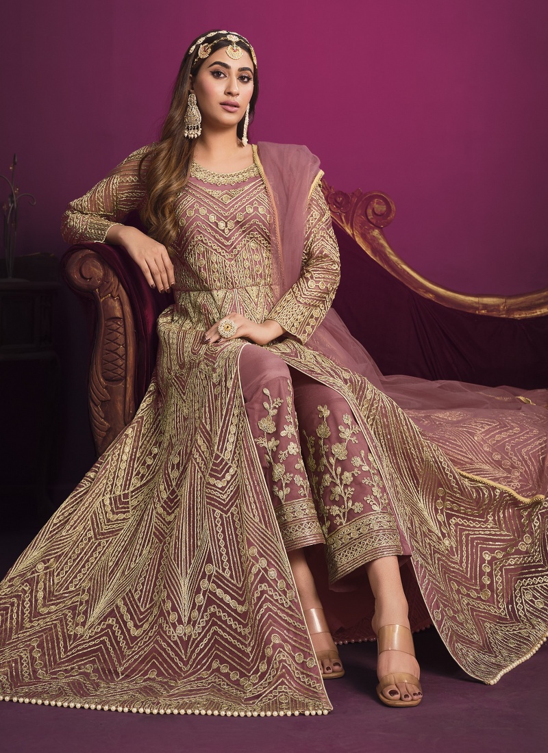 Pink Net Zari Embroidered Wedding Salwar Kameez 