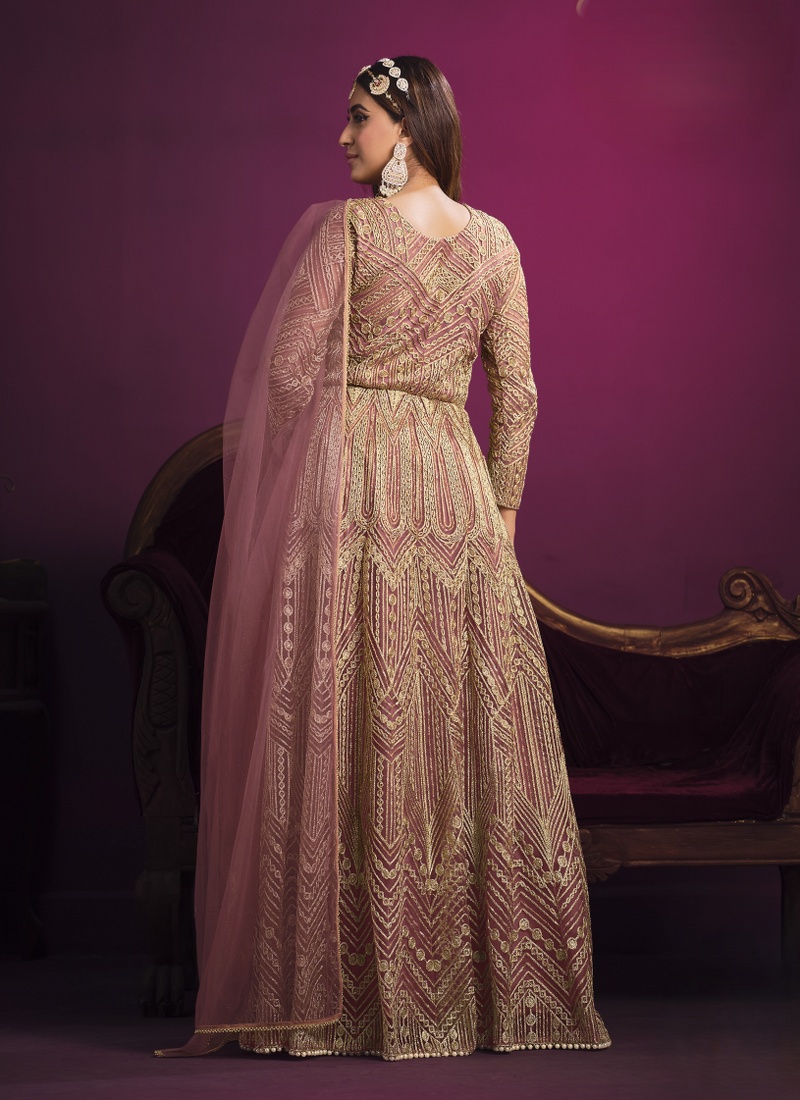 Pink Net Zari Embroidered Wedding Salwar Kameez 