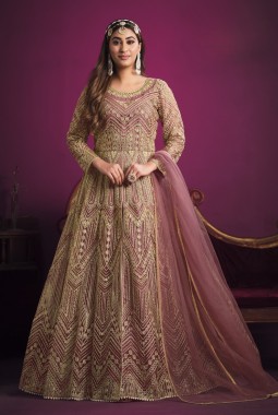 Pink Net Zari Embroidered Wedding Salwar Kameez 