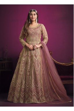 Pink Net Zari Embroidered Wedding Salwar Kameez 