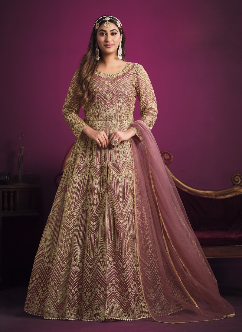 Pink Net Zari Embroidered Wedding Salwar Kameez 