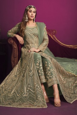 Sea Green Net Embroidered Wedding Salwar Kameez