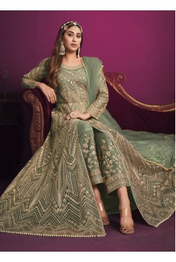 Sea Green Net Embroidered Wedding Salwar Kameez