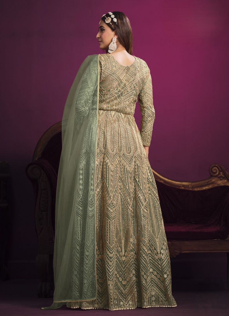 Sea Green Net Embroidered Wedding Salwar Kameez