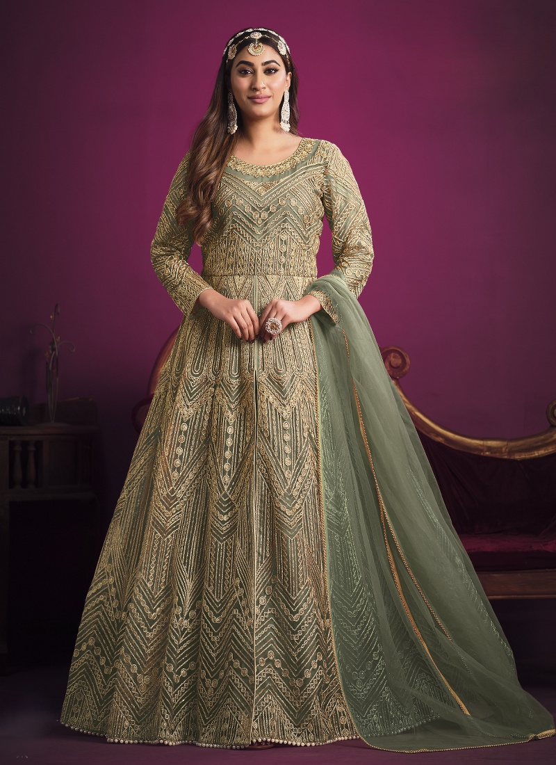 Sea Green Net Embroidered Wedding Salwar Kameez