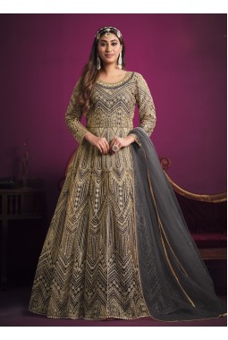 Grey Net Zari Embroidered Wedding Salwar Kameez