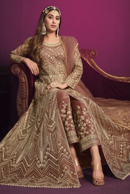 Peach Net Embroidered Wedding Salwar Kameez