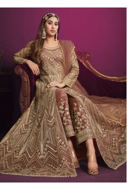 Peach Net Embroidered Wedding Salwar Kameez