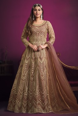 Peach Net Embroidered Wedding Salwar Kameez