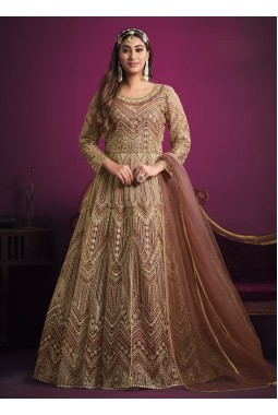 Peach Net Embroidered Wedding Salwar Kameez