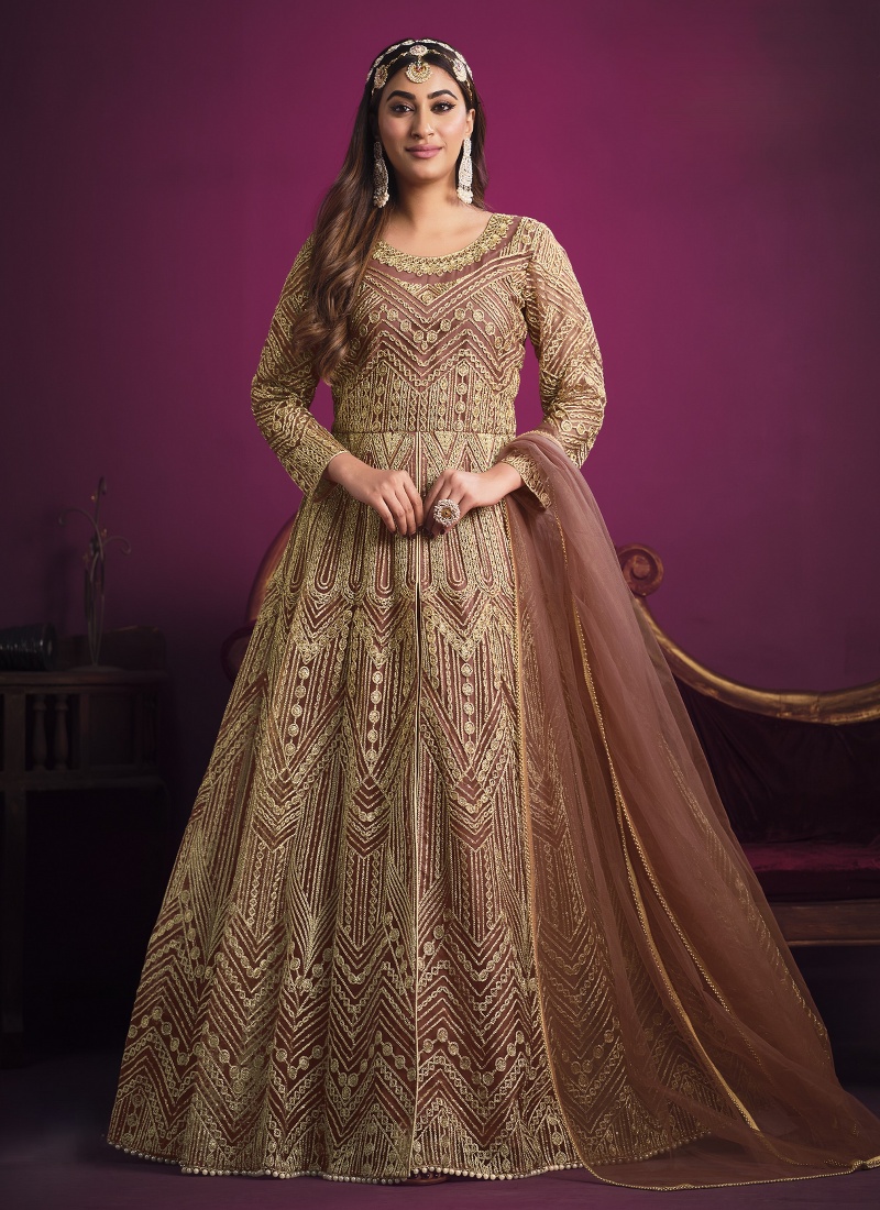 Peach Net Embroidered Wedding Salwar Kameez