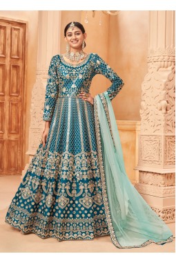 Blue Art Silk Embroidered Work Wedding Salwar Kameez