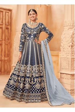 Navy Blue Art Silk Embroidered Work Wedding Salwar Kameez