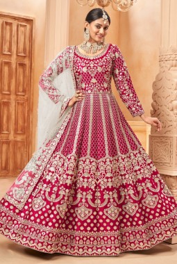 Orange Art Silk Embroidered Wedding Salwar Kameez