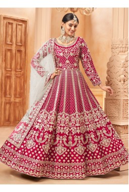 Orange Art Silk Embroidered Wedding Salwar Kameez