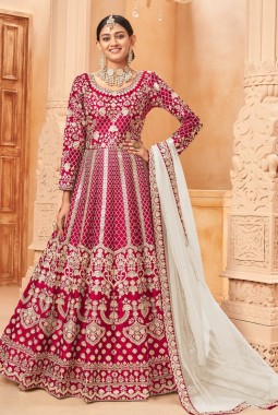 Orange Art Silk Embroidered Wedding Salwar Kameez